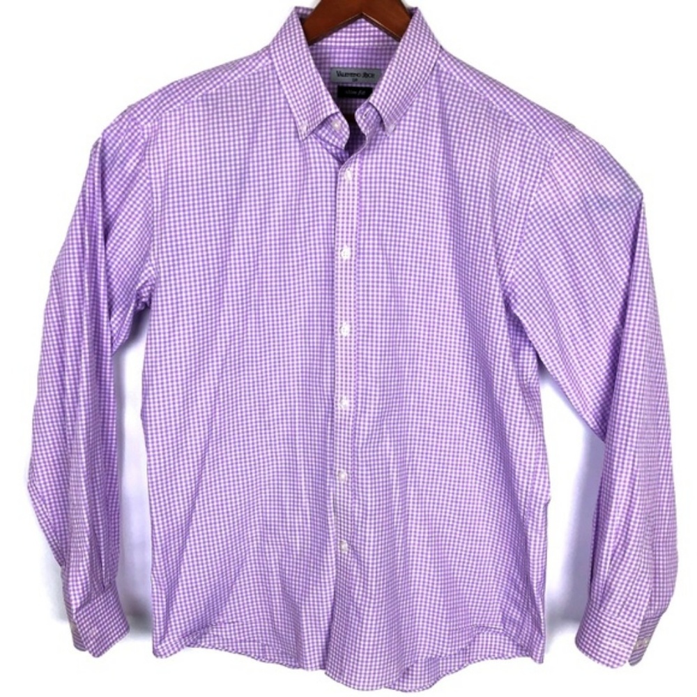 Men Valentino Purple White Plaid Dress Shirt 16.5